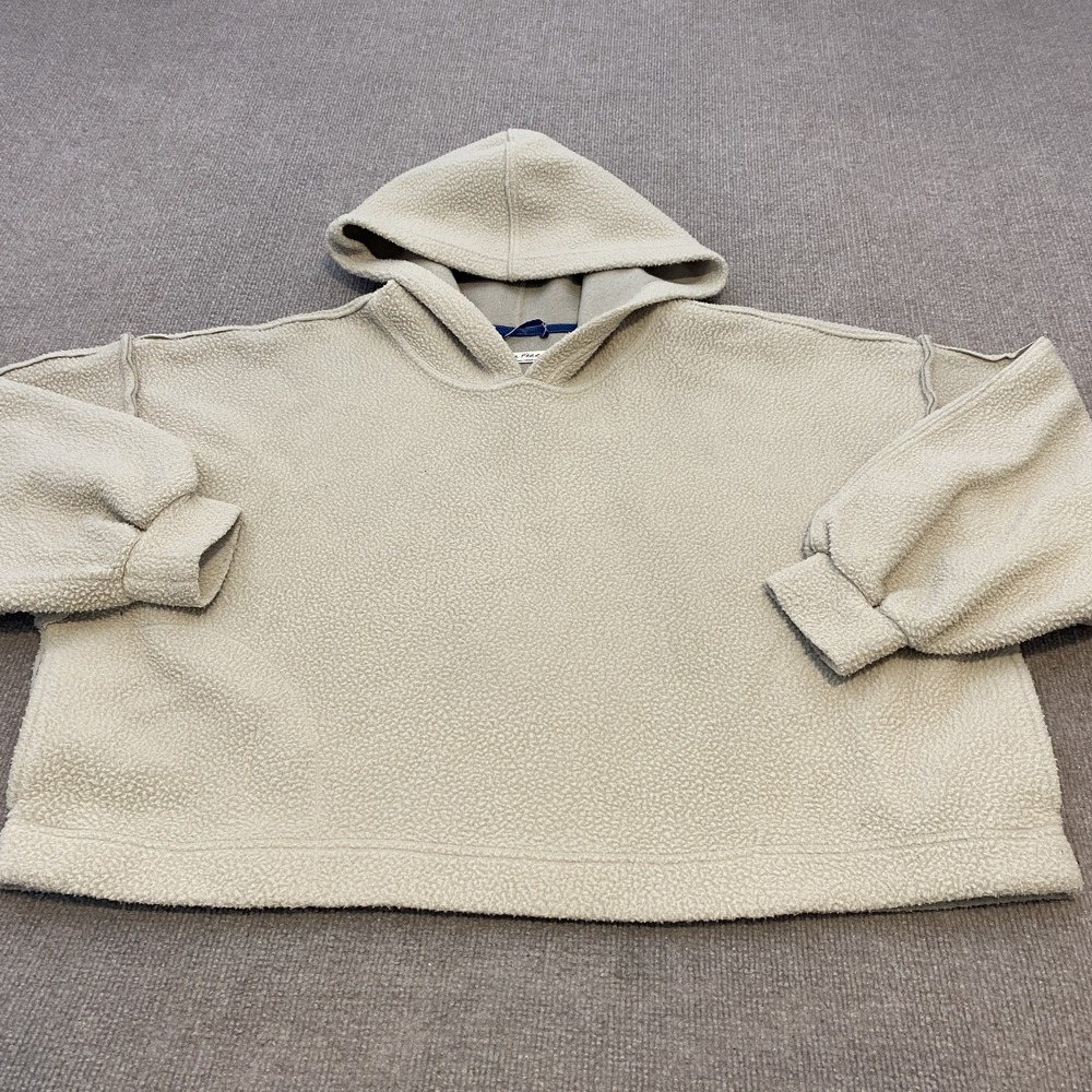 We The Free Hoodie Womens M Cream Sherpa Fleece Pullover Oversized Boho V Neck